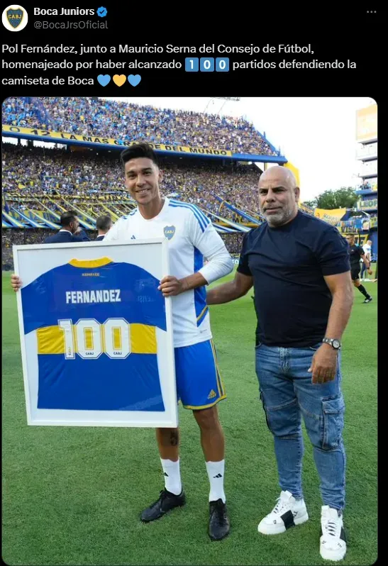 Pol Fernández cumplió 100 partidos en Boca.