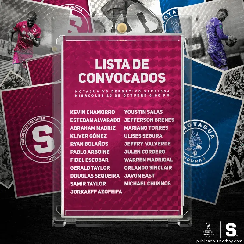 Los convocados del Saprissa para jugar contra Motagua.