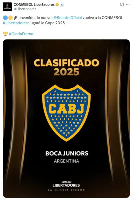 CONMEBOL le dio la bienvenida a Boca.