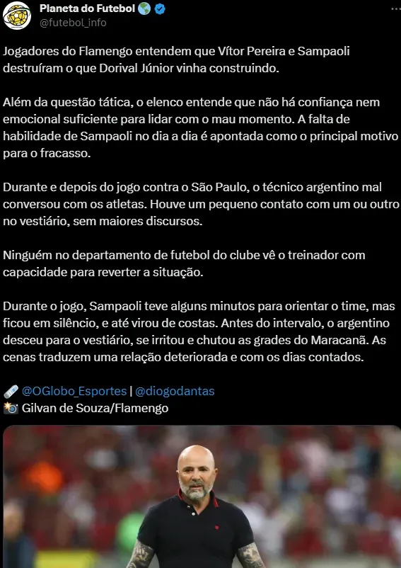 Notícias do Flamengo hoje: Sampaoli evita 'Efeito Dorival