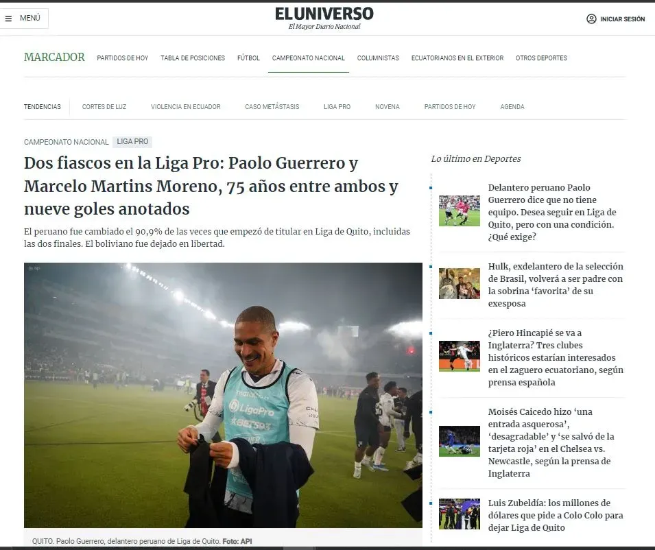 Paolo Guerrero criticado junto a Marcelo Martins Moreno. (Foto: El Universo).