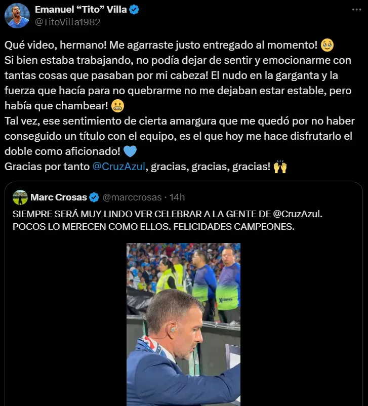 Tito Villa se emocionó con el título de Cruz Azul. (@titovilla1982)