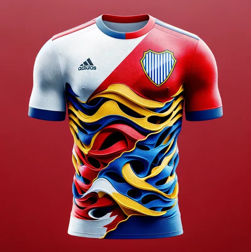 La fusión del azul y oro con el rojiblanco, según la IA.