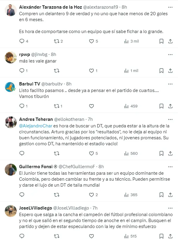 La reacción de los hinchas de Junior de Barranquilla.