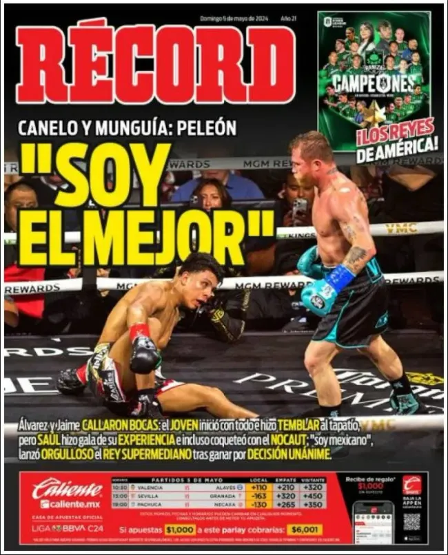 Récord también lanzó su portada con la noticia de la victoria del tapatío. (Récord)