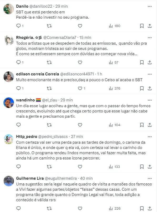 Internautas comentam sobre despedida de Eliana – Foto: Twitter