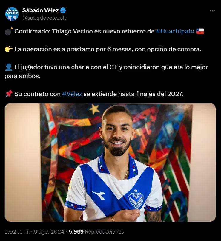 Thiago Vecino jugará en Huachipato. (Captura Sábado Vélez).