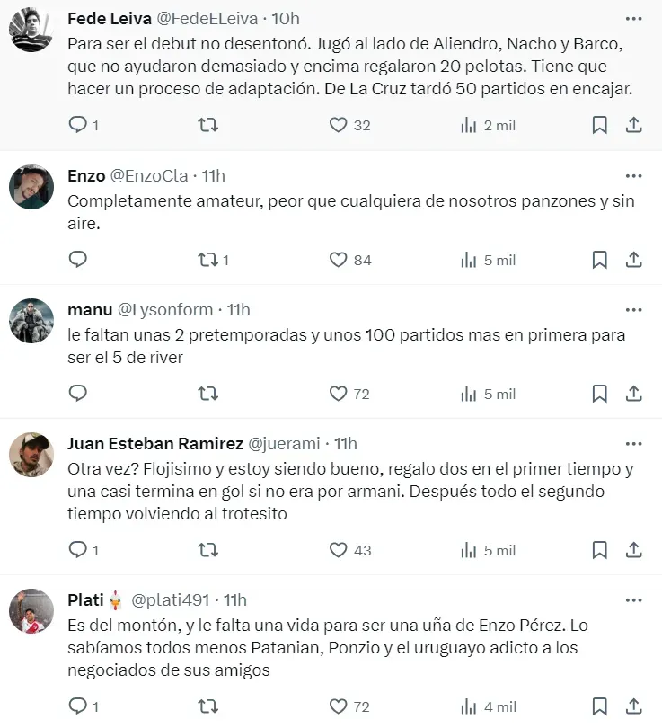 Algunos de los comentarios en X sobre Nicolás Fonseca.