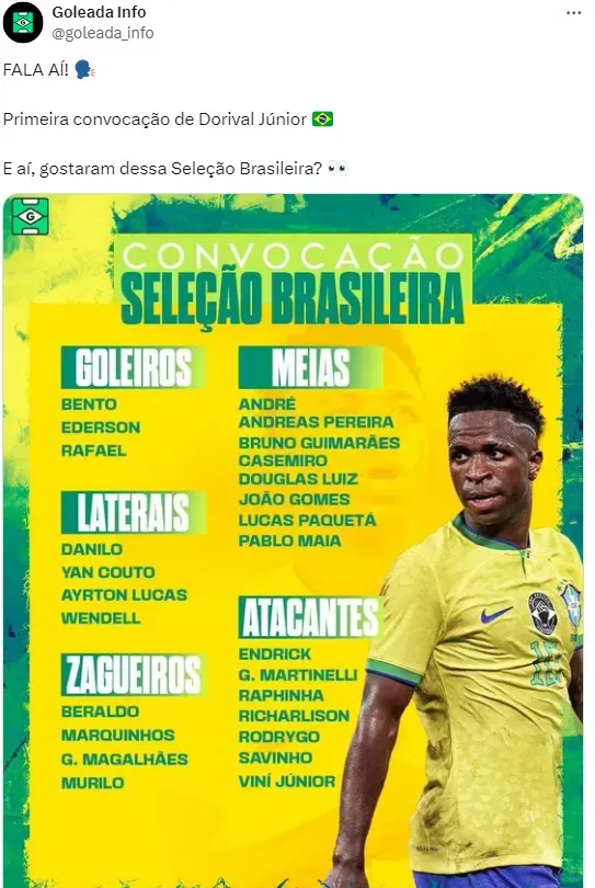 Convocação da Seleção: Dorival Júnior anuncia sua primeira lista, seleção  brasileira