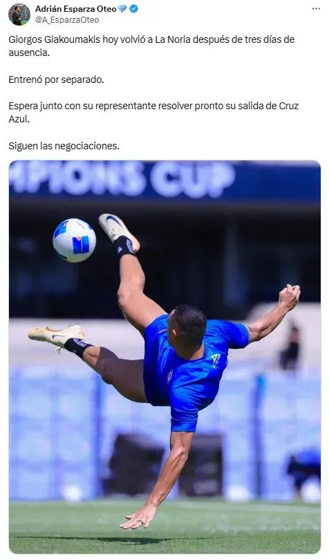 Giorgos Giakoumakis reapareció en Cruz Azul tras irse sin permiso (X)
