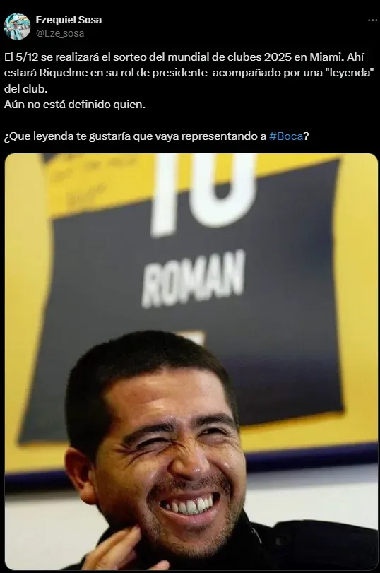 Riquelme tendrá que llevar una estrella al sorteo del Mundial de Clubes.