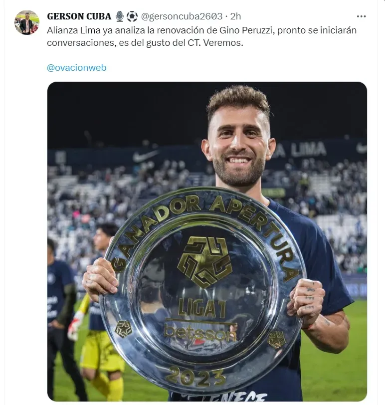 Alianza Lima ya sabe qué decisión tomará con Gino Peruzzi. | Créditos: Twitter @gersoncuba2603.
