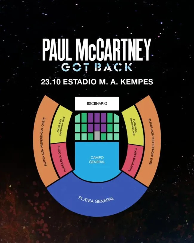 Mapa de Paul McCartney en el Mario Alberto Kempes.
