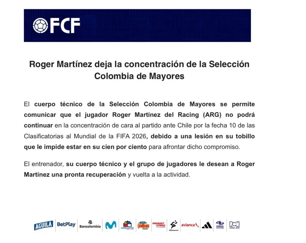 Oficial Federación Colombiana de Fútbol.