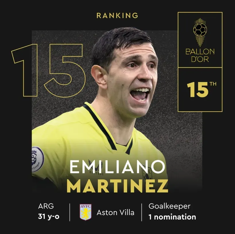 Dibu Martínez finalizó 15º en la votación del Ballon D’Or.