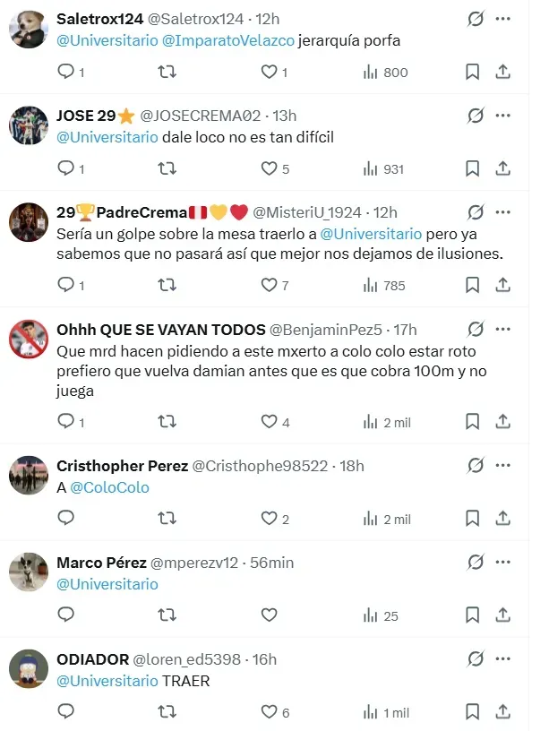 Los hinchas de Universitario piden a Luciano Vietto. (Foto: X)