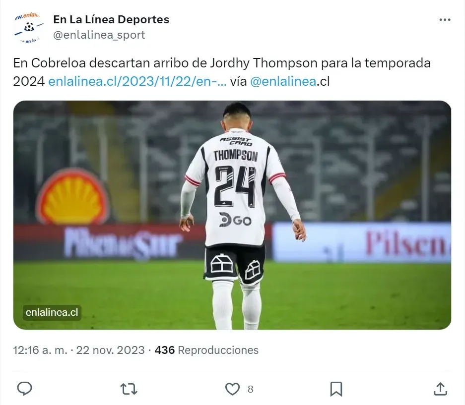 La información sobre Jordhy Thompson y Cobreloa (@enlalinea_sport)