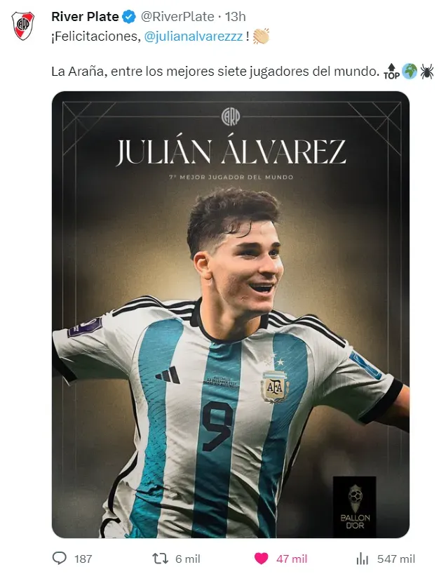 El saludo de River a Julián.