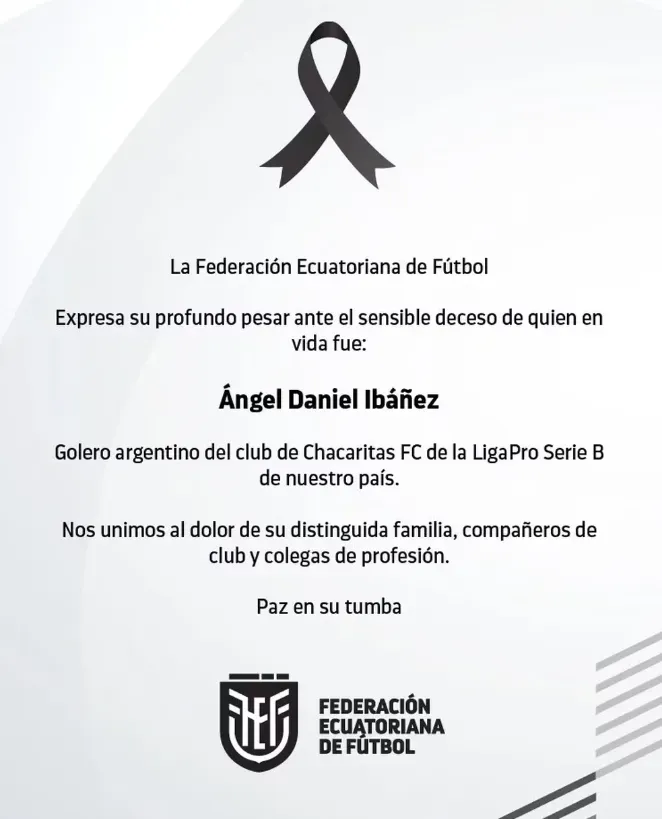 El comunicado de la Federación Ecuatoriana de Fútbol.