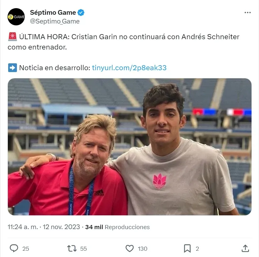 La información sobre Cristian Garin y su entrenador (@Septimo_Game)