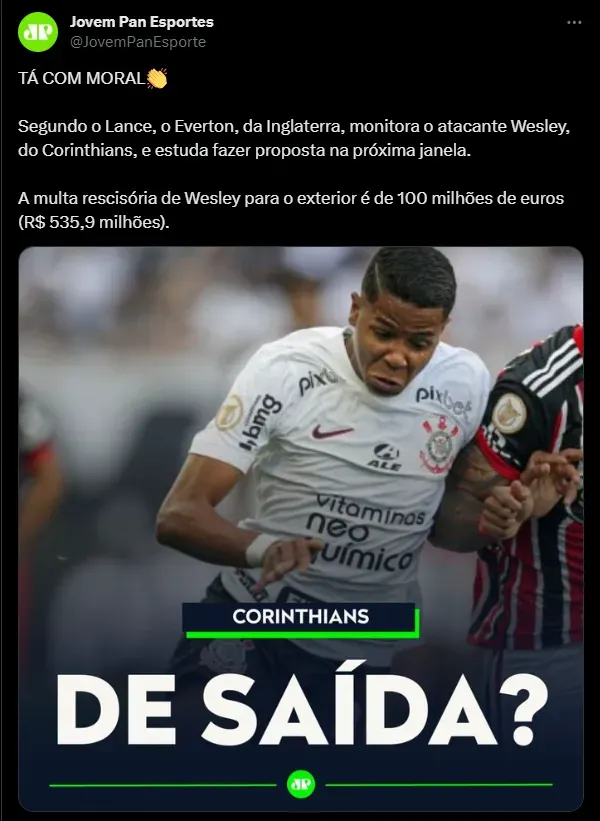 Corinthians Online: Empresário oferece Wesley, ex Santos, ao Corinthians  que diz não ter interesse no jogador