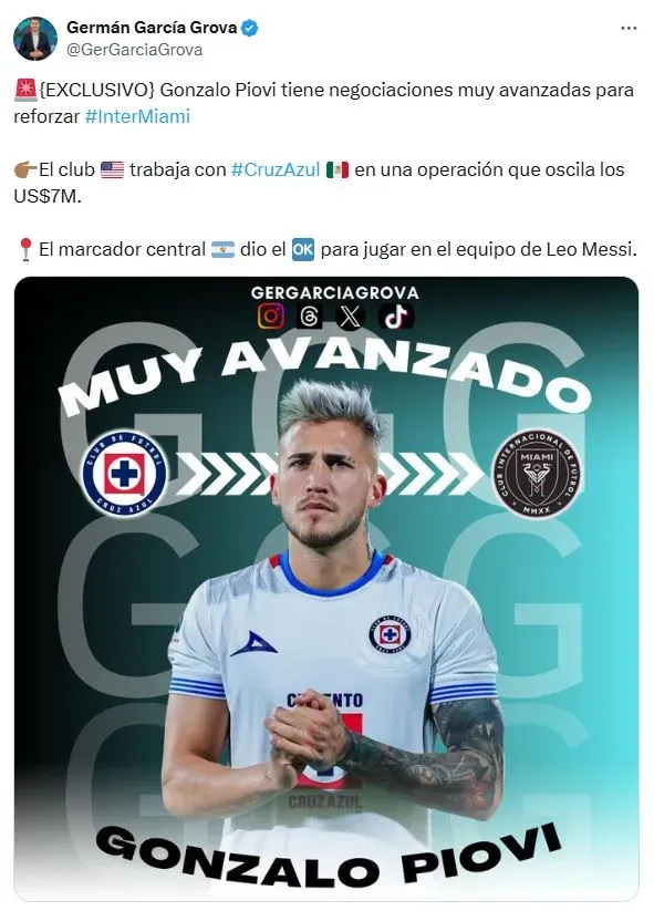 La postura de Gonzalo Piovi ante el interés de Inter Miami (X)
