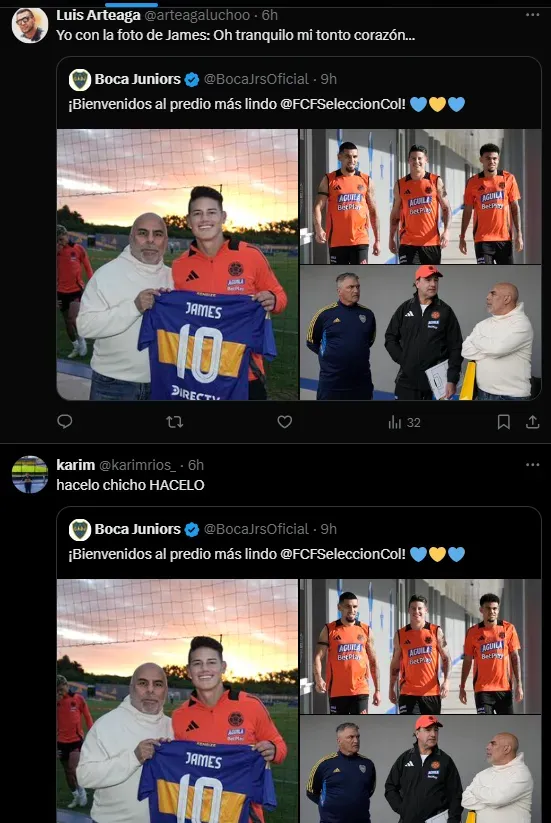 Los comentarios de los hinchas de Boca en la foto de James.