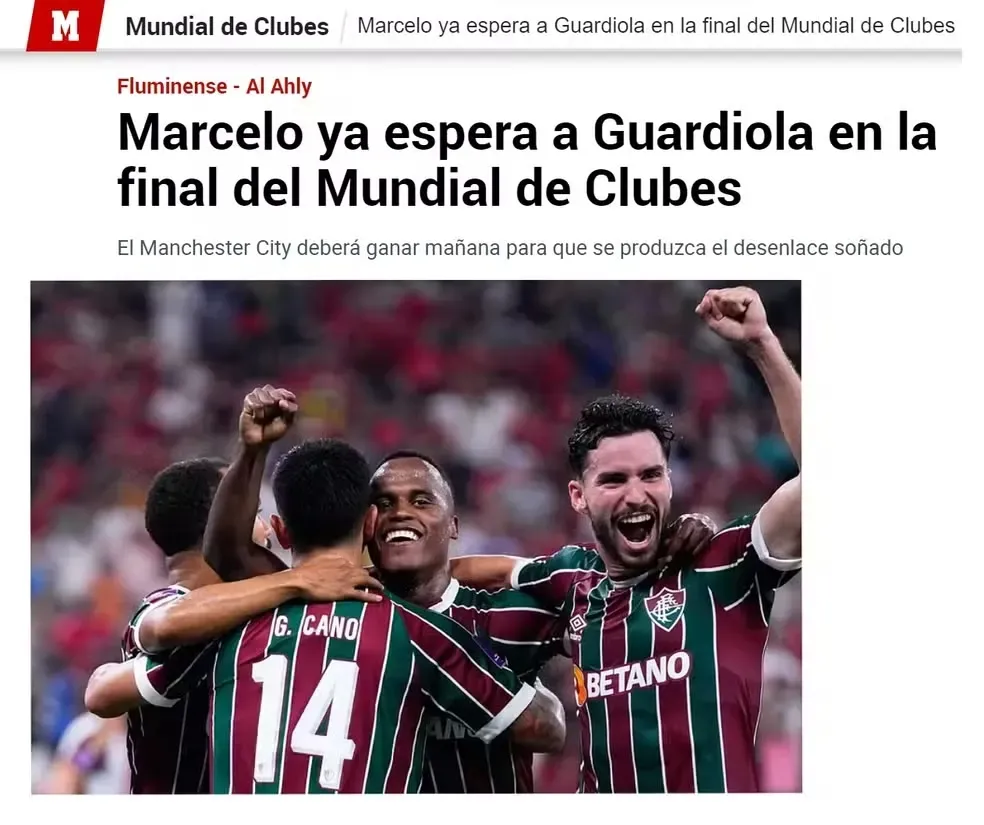 Jornal Marca destacando vitória do Fluminense. Foto: Reprodução internet