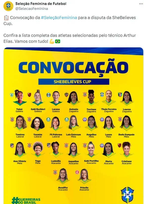 Seleção Brasileira: Com Marta, Arthur Elias convoca jogadoras para
