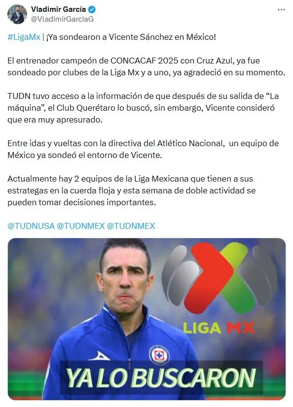 Vicente Sánchez interesaría en un equipo de la Liga MX (X)