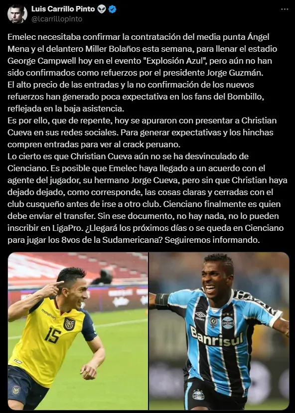 La razón por la que Christian Cueva no se presentó (Foto: X).