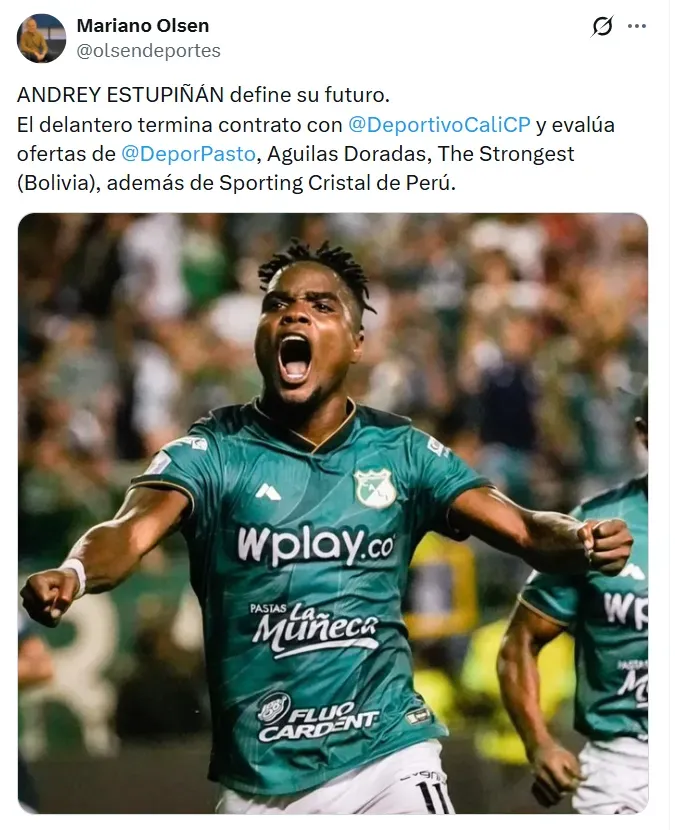 Andrey Estupiñán puede ser refuerzo de Sporting Cristal. (Foto: X)