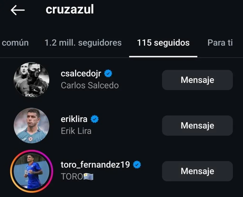 La Máquina aún “sigue” en Instagram a Carlos Salcedo. (Captura @CruzAzul)