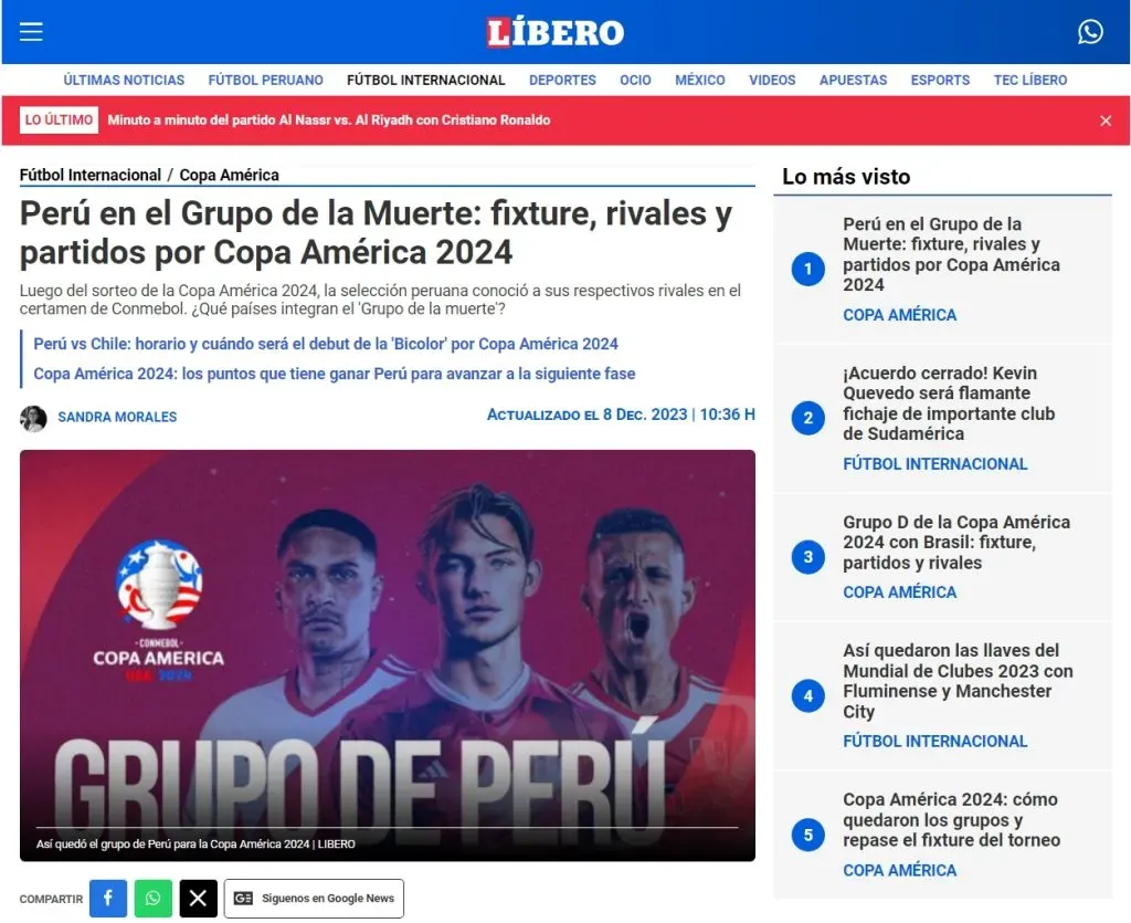 Impresiones en Perú por su grupo en Copa América 2024 (Líbero)