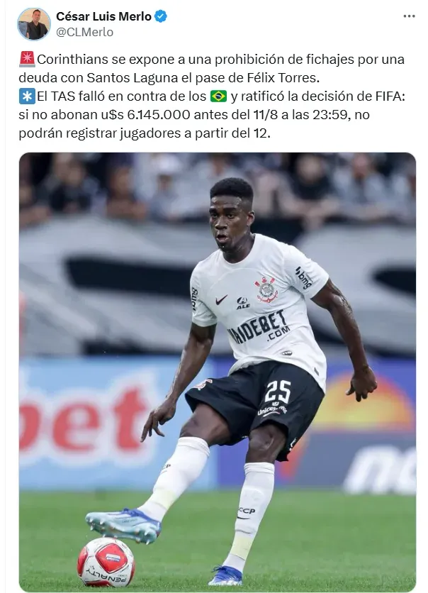 César Luis Merlo informando sobre Corinthians. (Foto: Producción Bolavip)