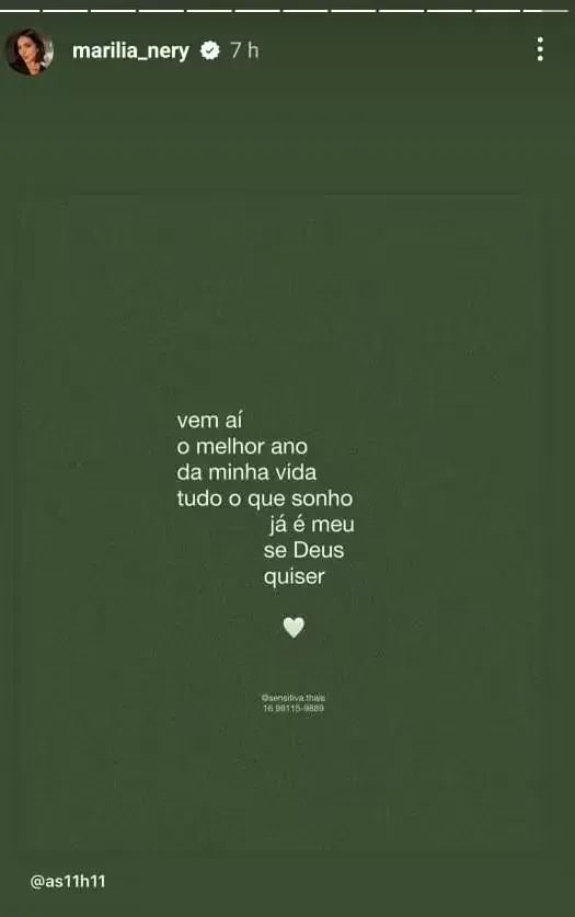 Post de Marilia Nery no Instagram. Foto: Redes sociais / Marilia Nery
