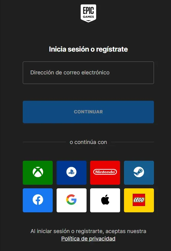 Puedes iniciar sesión en la Epic Games con alguna de estas cuentas.