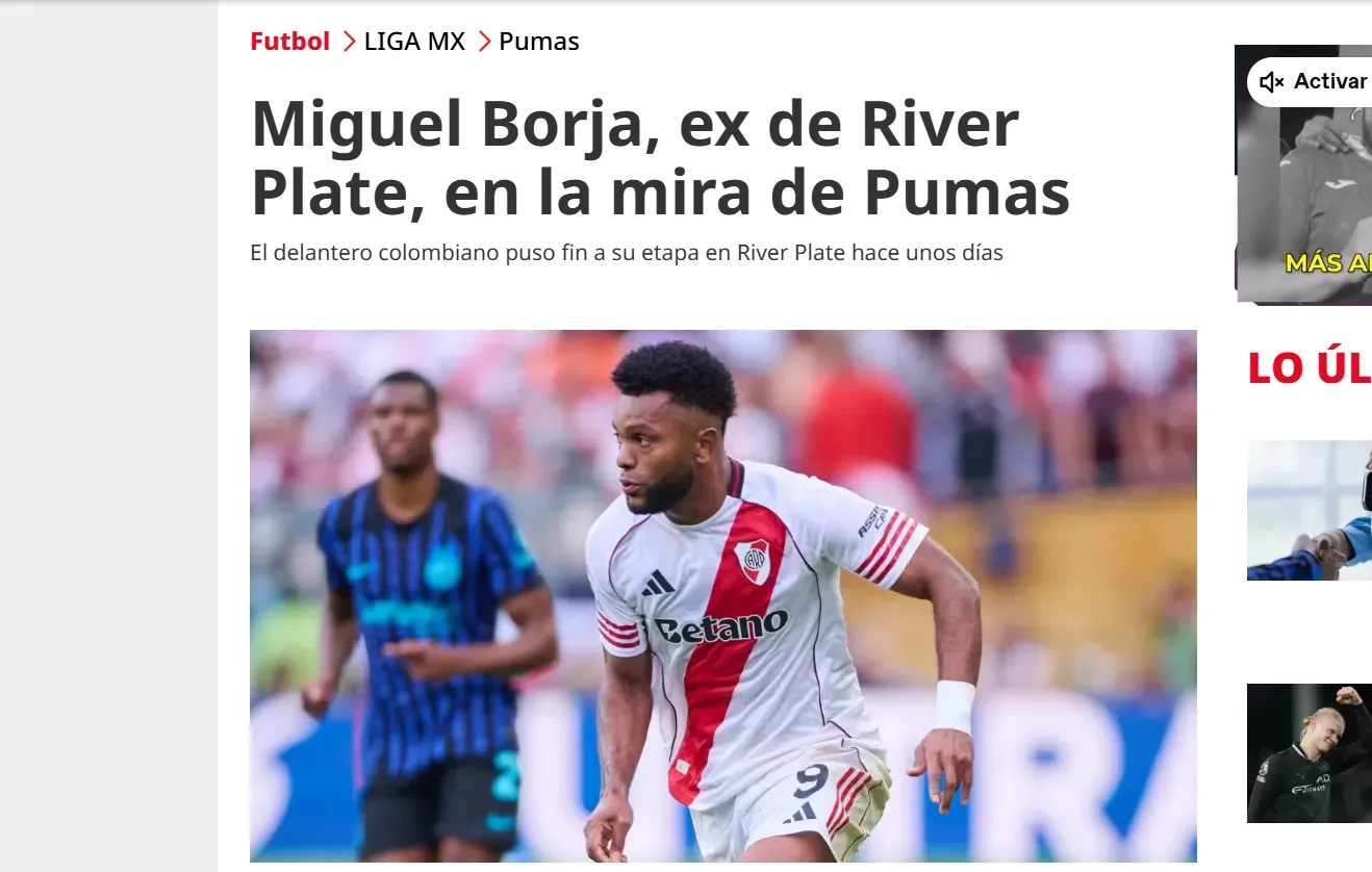 Pumas podría robarle el fichaje de Miguel Borja a Cruz Azul (diario RÉCORD)