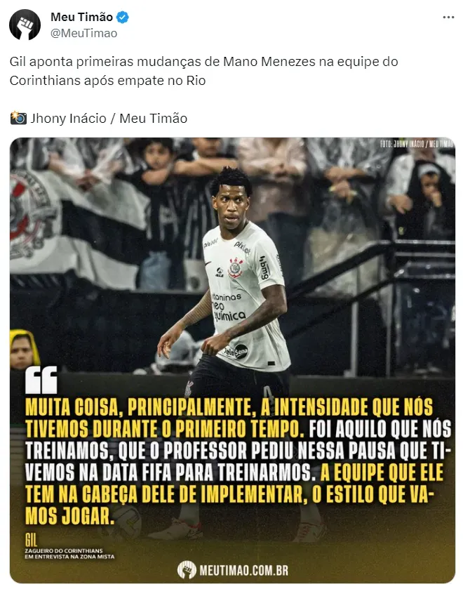 Fausto analisa o que mudou no Corinthians com chegada de Mano Menezes:  Trabalhamos a parte tática