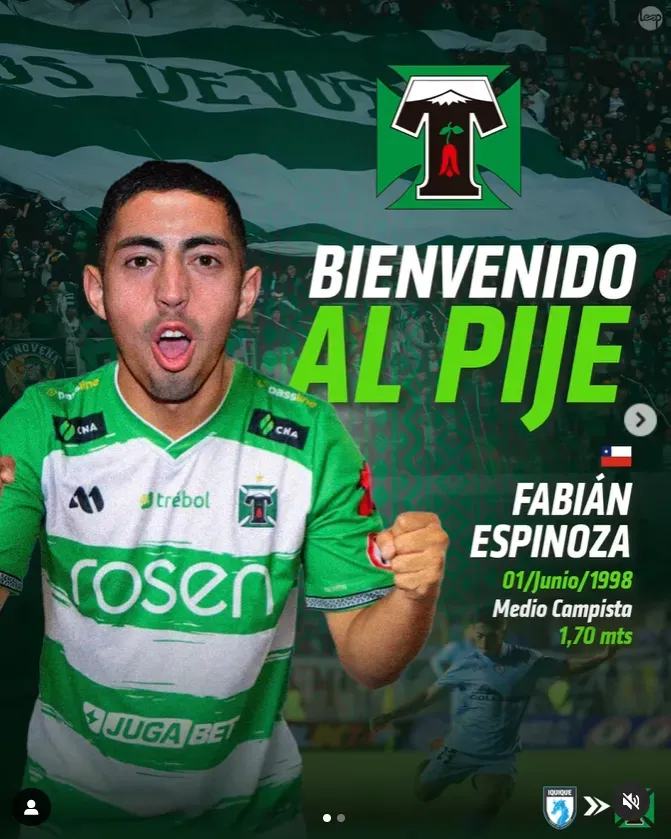Fabián Espinoza, la otra incorporación que anunció Deportes Temuco. (Foto: Deportes Temuco).
