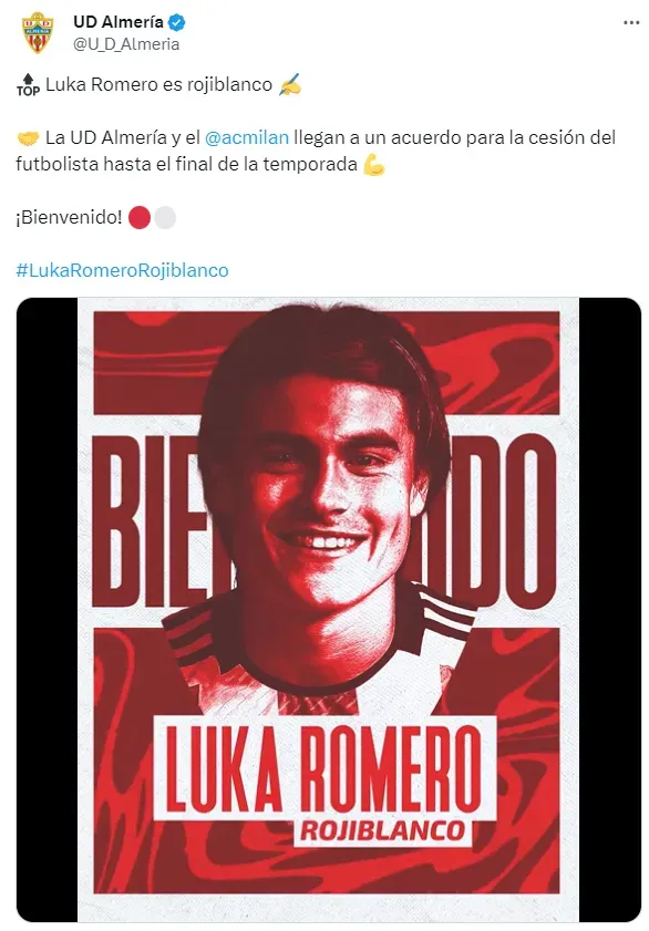 Luka Romero, nuevo jugador del Almería.