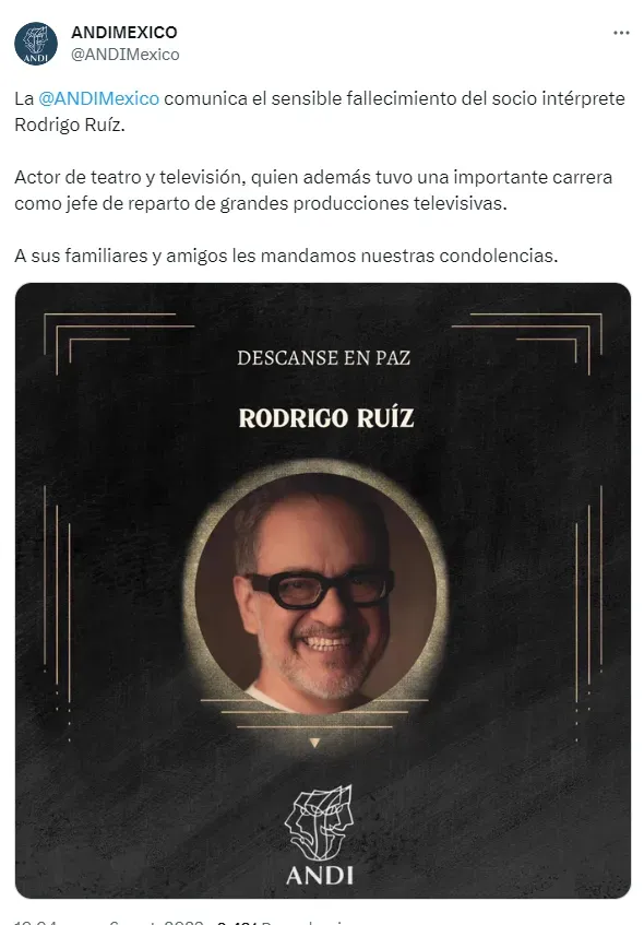 El fallecimiento de Rodrigo Ruiz fue confirmado por la ANDI. Imagen: Twitter.