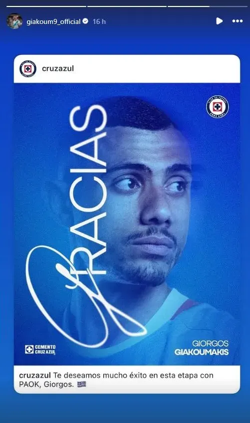 La insólita despedida que Giorgos Giakoumakis le dedicó a Cruz Azul (Instagram)