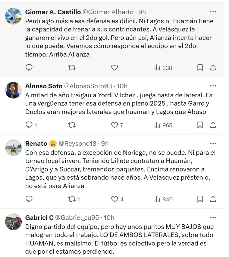 Críticas de hinchas de Alianza Lima contra Ricardo Lagos y Marco Huamán. (Foto: Captura)