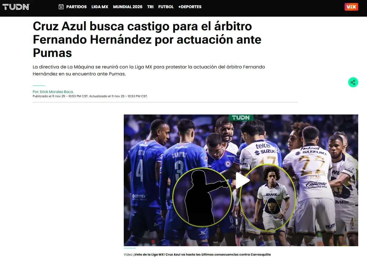 Cruz Azul quiere medidas contra Curro Hernández. (TUDN)