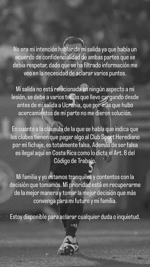 El descargo de Fernán Faerron (Instagram).