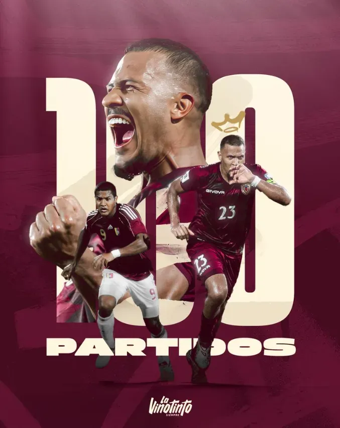 La gráfica de la Vinotinto para festejar a su goleador centenario. (Captura).