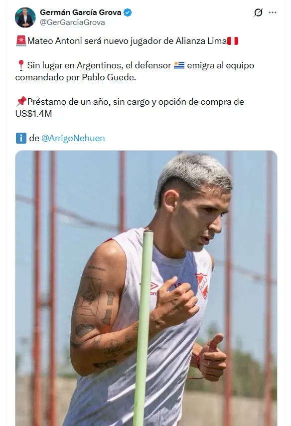 Mateo Antoni es nuevo jugador de Alianza Lima. (Foto: X)