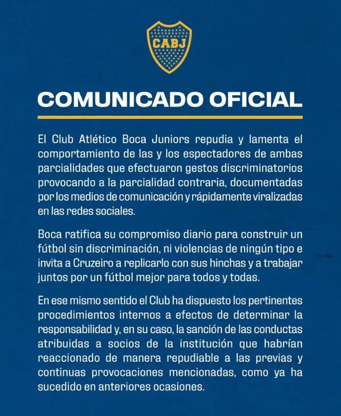 El comunicado de Boca.