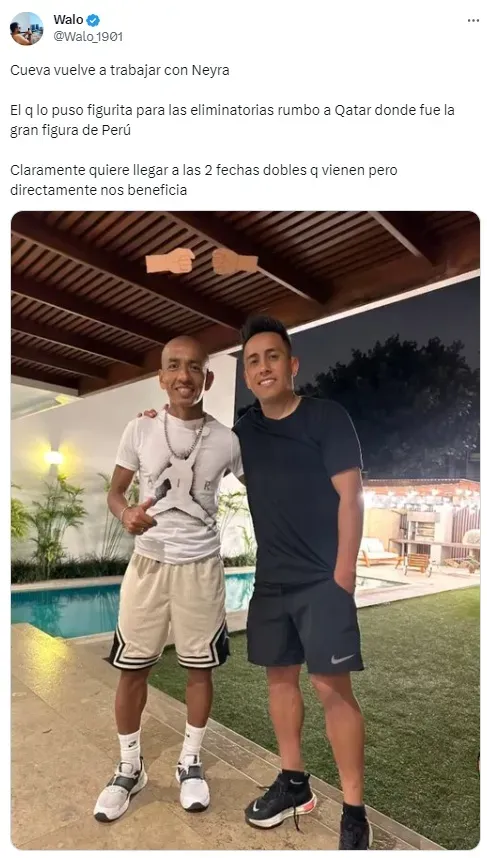 Christian Cueva trabaja con Jesús Neyra en bienestar de Alianza Lima. | Fuente: Twitter @walo_1901.
